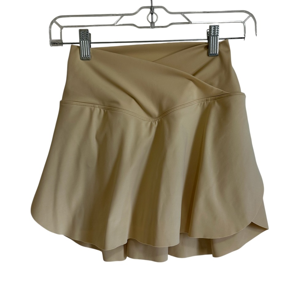 High-Waist Flared Skort in Light Beige